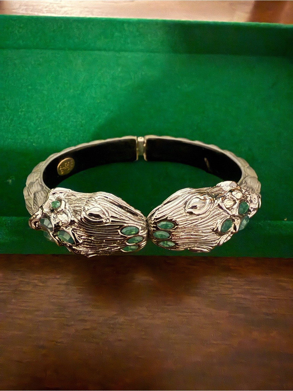 Alexis Bittar Hinged Snake Bracelet Lucite Silvertone Rhinestone
